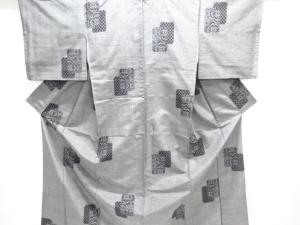 色紙に華紋模様織出し手織り紬着物